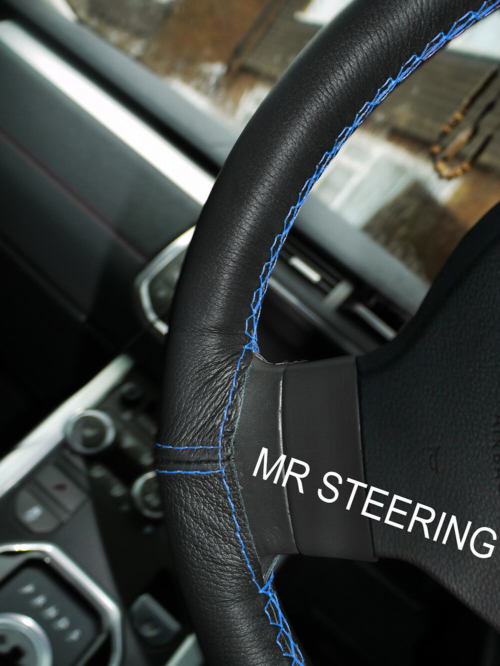 Black Leather Steering Wheel Cover Color Stitching Night Runner - Click Image to Close